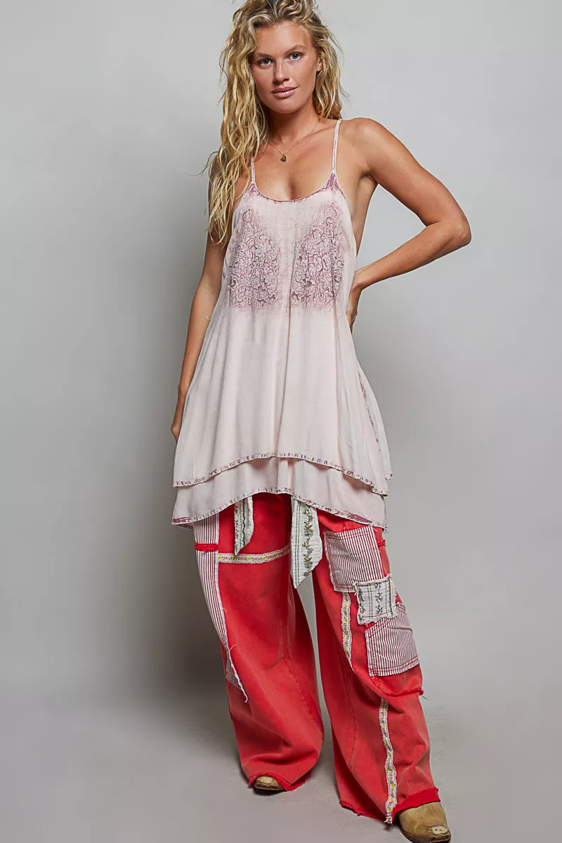 POL Solid Vintage Wash Embroidered Sleeveless Cotton Mini Dress, image 5