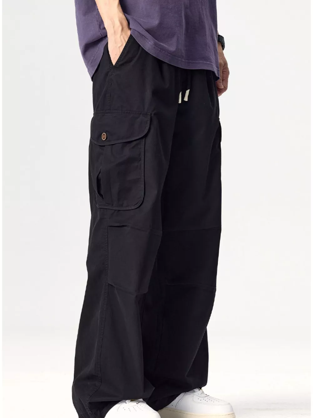 Men's Plus Size Drawstring Wide Leg Cargo Pants, image 10