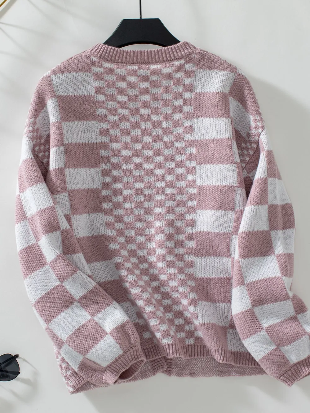 Checkered Open Front Dropped Shoulder Cardigan, image 5