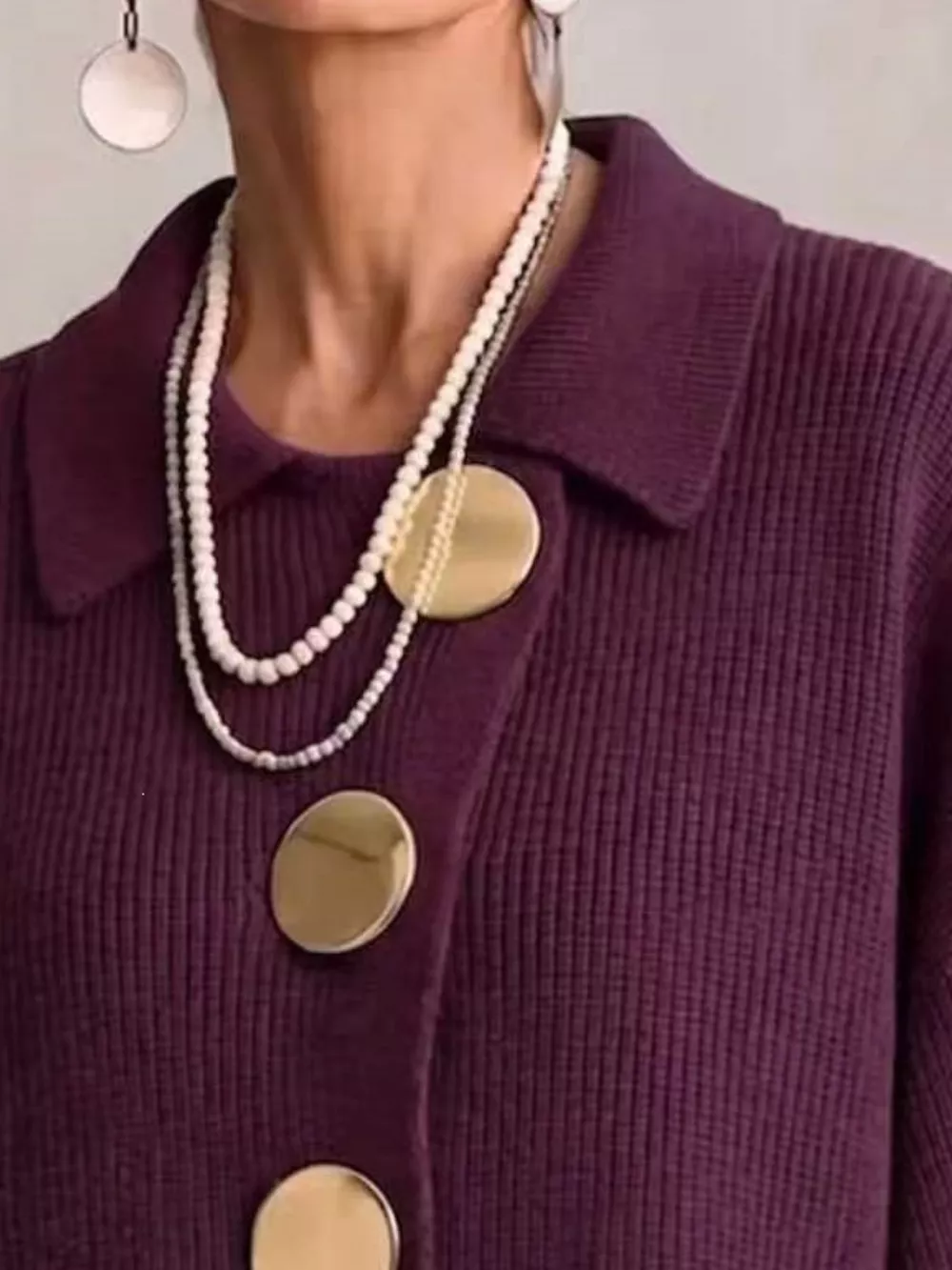 Full Size Ribbed Knit Gold Buttons Cardigan Plus Size, image 14