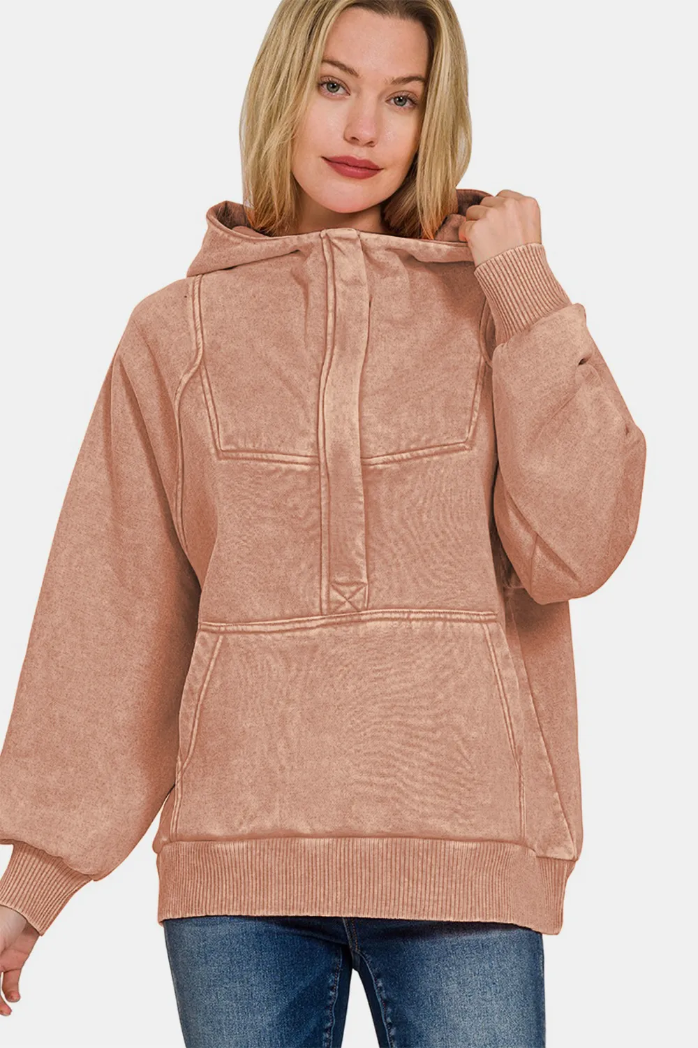 Acid Wash Fleece Kangaroo Hoodie, image 3