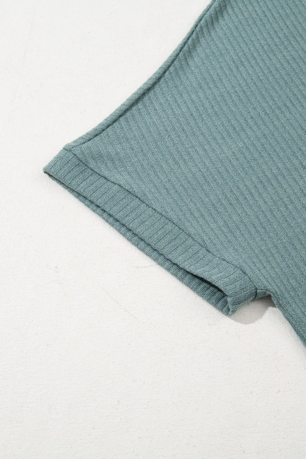 Oversized Ribbed Knit V Neck Dolman Short Sleeve Top, image 11