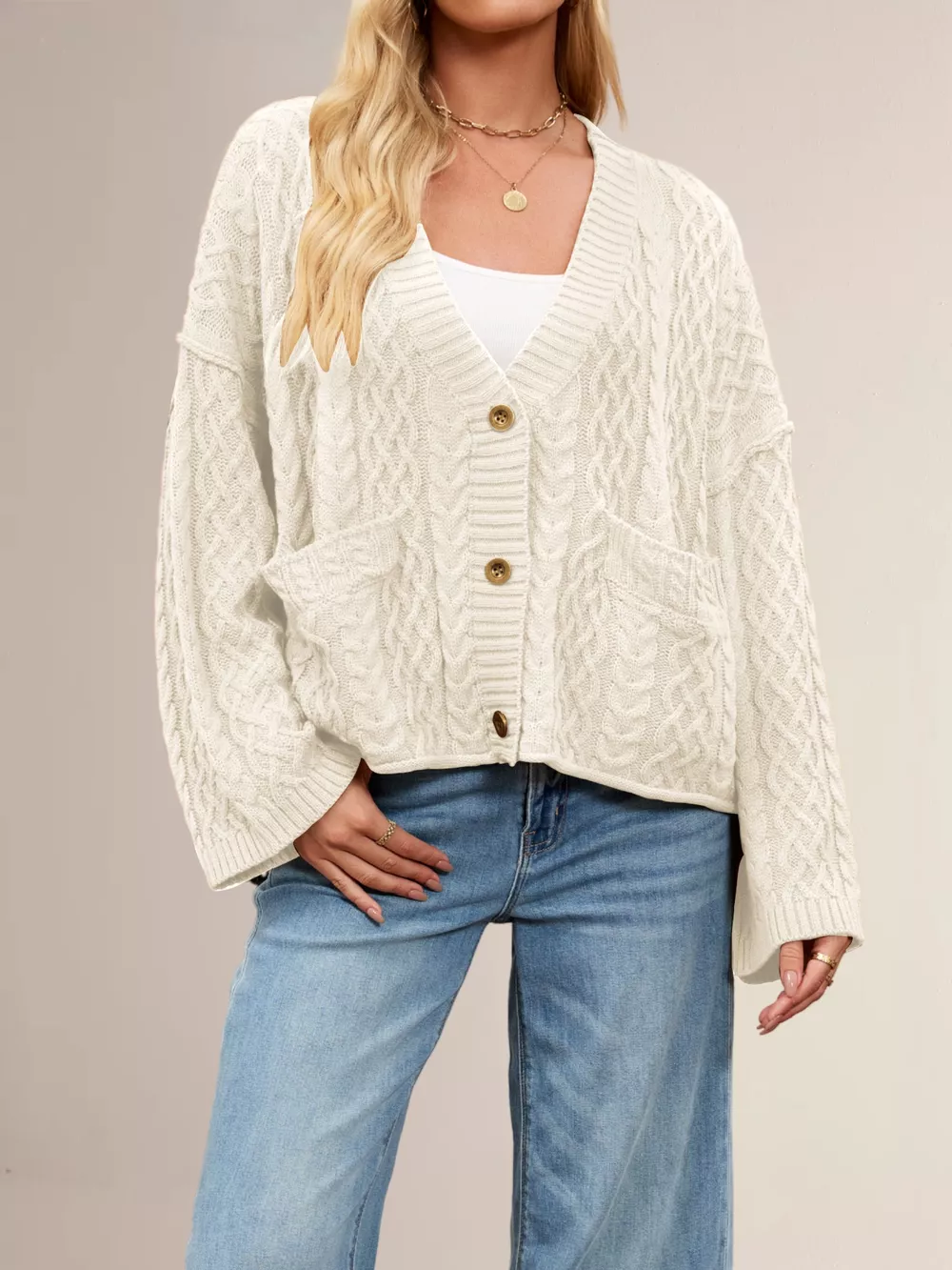 Cable Knit Button-Down Cardigan, image 24