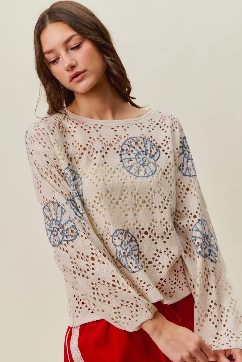 Seashell Lightweight Sweater Top, image 6