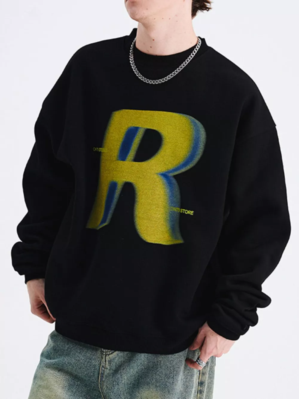 Men's Letter R Drop Shoulder Sweatshirt, image 4