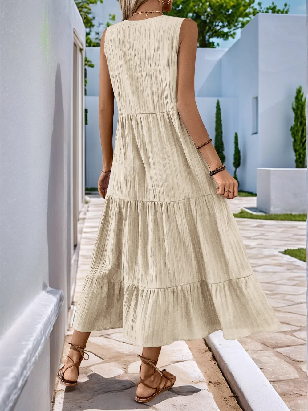 Notched Sleeveless Midi Tiered Dress, image 9