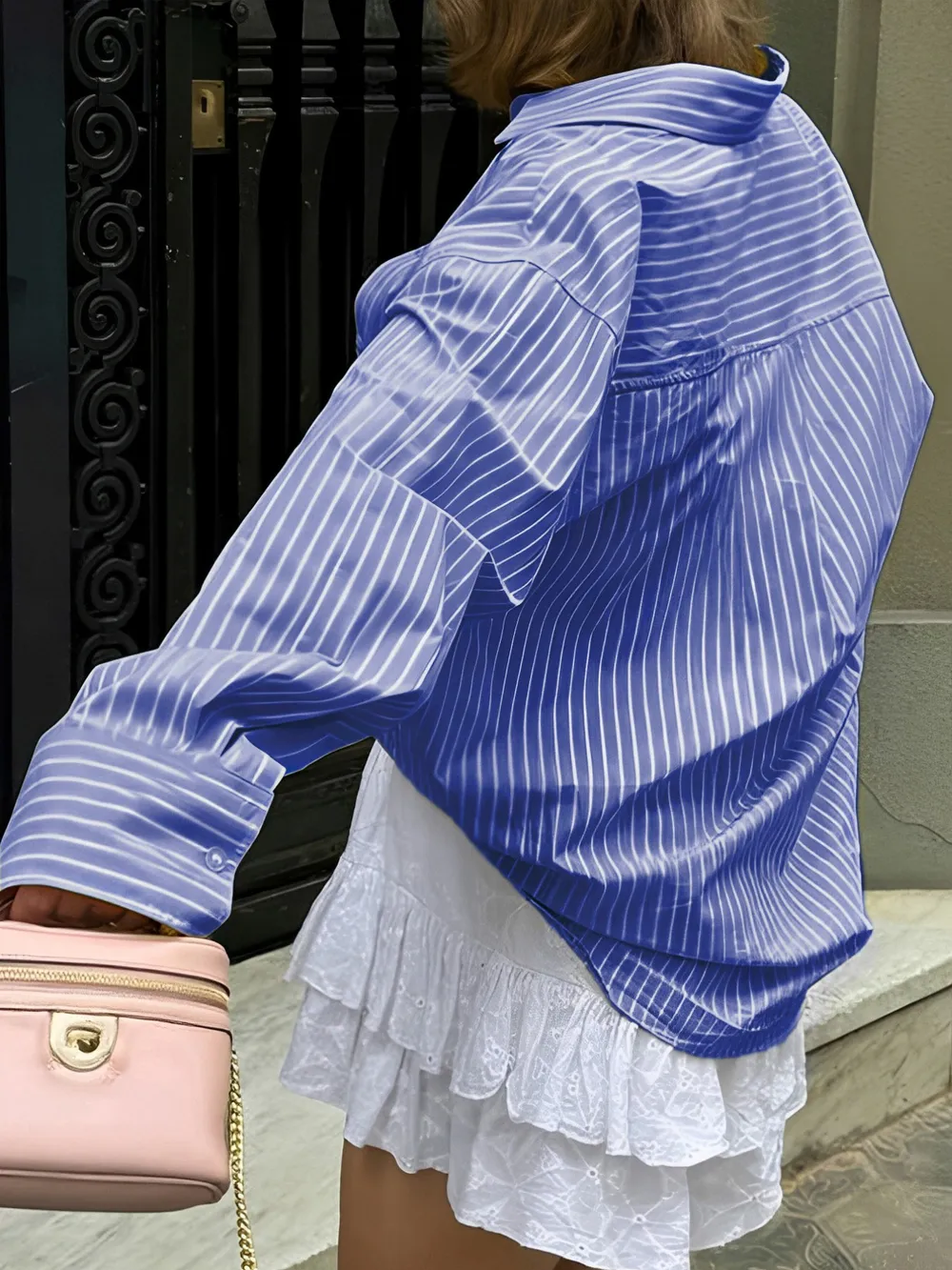 Oversized Striped Button-Down Shirt, image 22