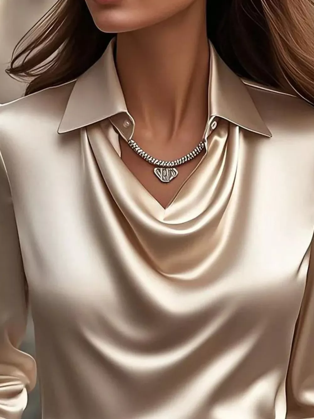 Ruched Long Sleeve Drape Collar Blouse, image 15