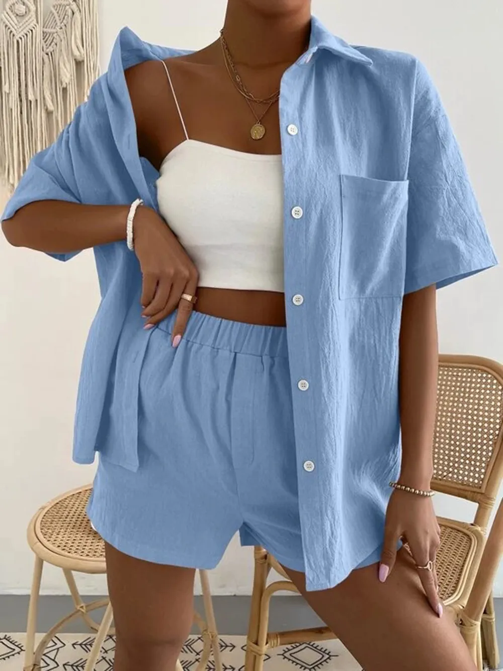 Button Up Short Sleeve Shirt and Shorts Set, image 16