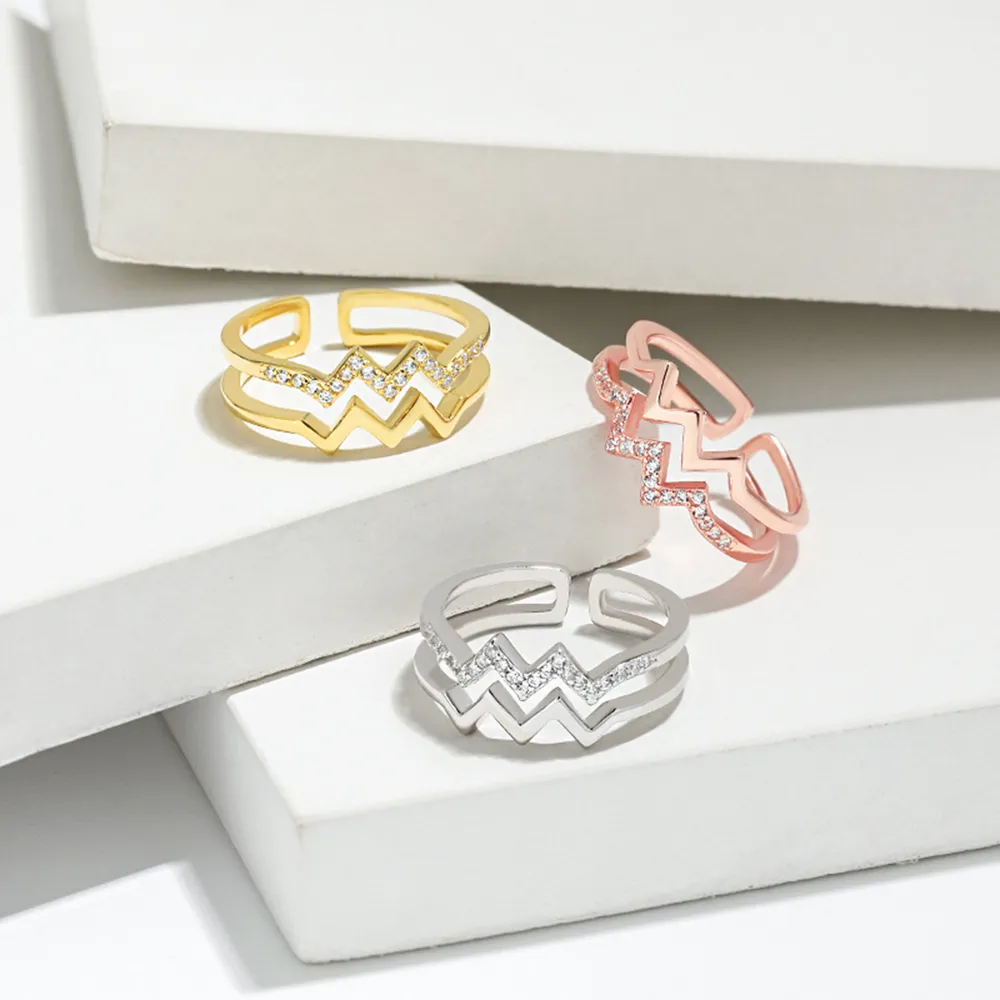 Wave Shape Inlaid Zircon Open Ring, image 2