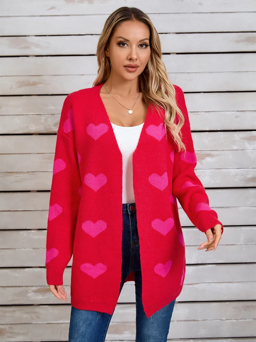 Heart Open Front Long Sleeve Cardigan, image 9