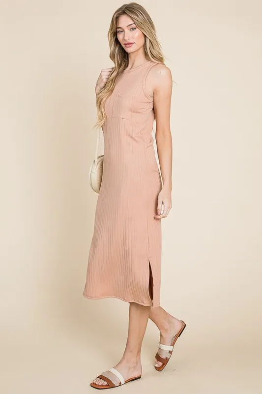 Ribbed Knit Sleeveless Midi Dress, image 4