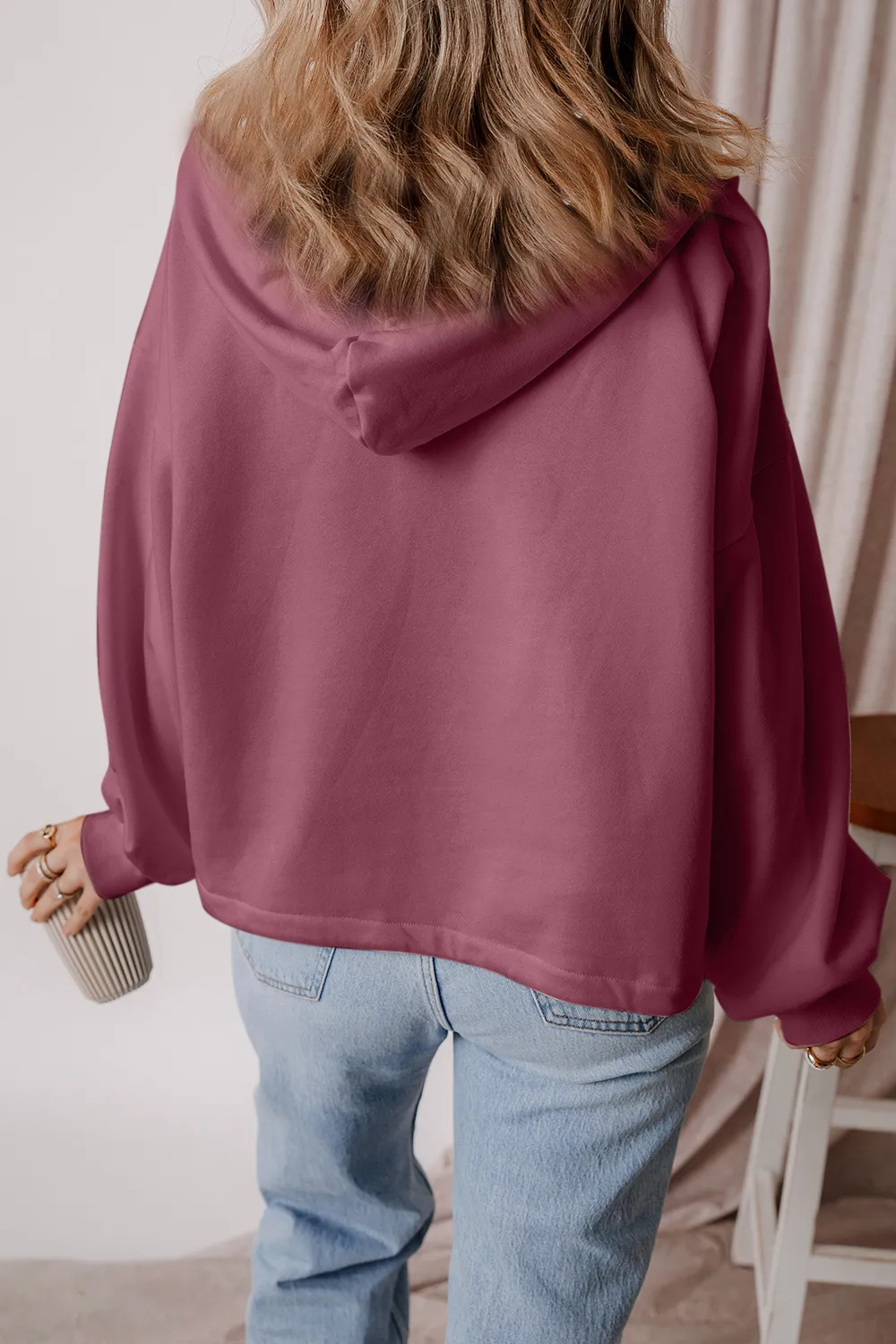 Pocketed Half Zip Dropped Shoulder Hoodie, image 22