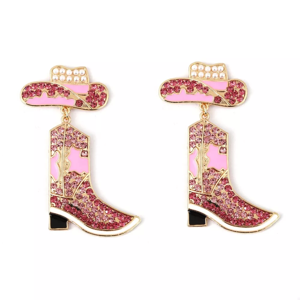 Rhinestone Cowboy Boot Dangle Earrings, image 3