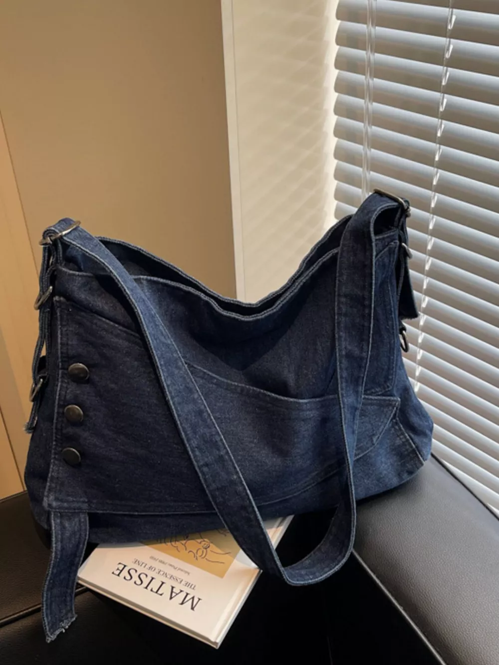Casual Denim Crossbody Bag with Button Detail, image 8