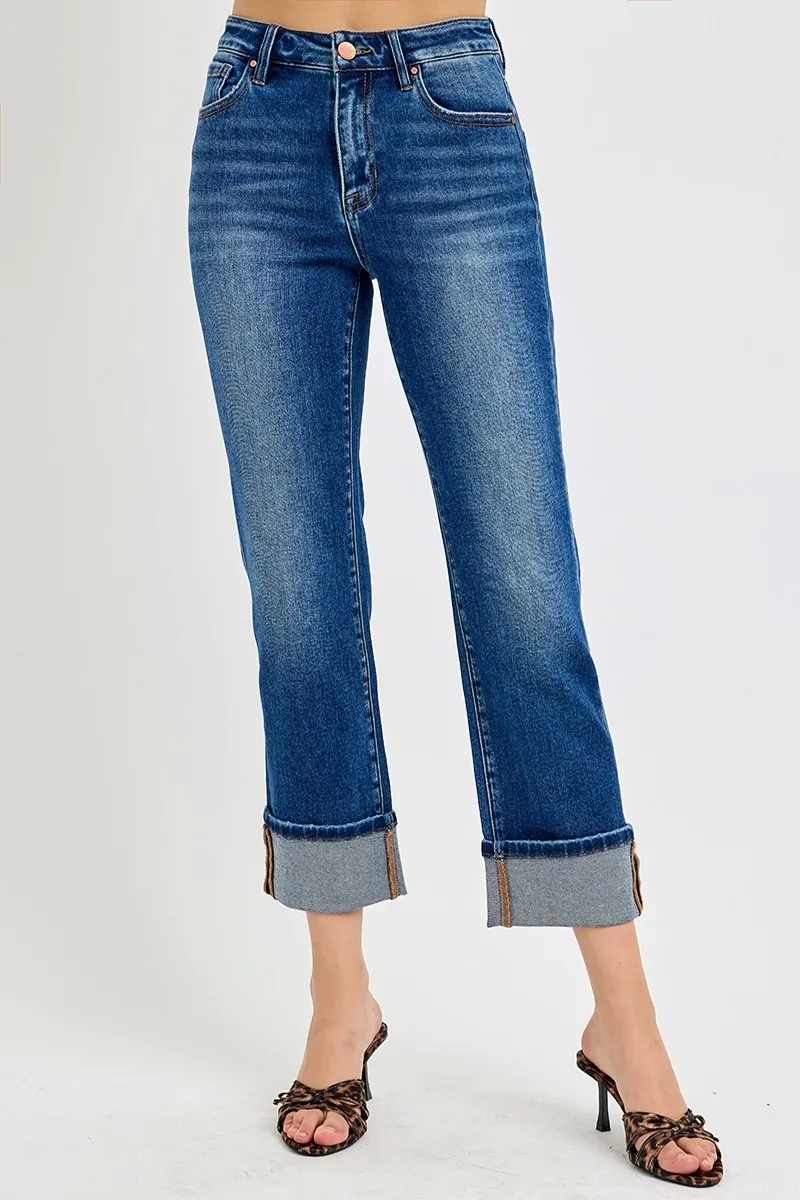 Full Size High Rise Ankle Straight Cuffed Jeans Plus Size, image 6