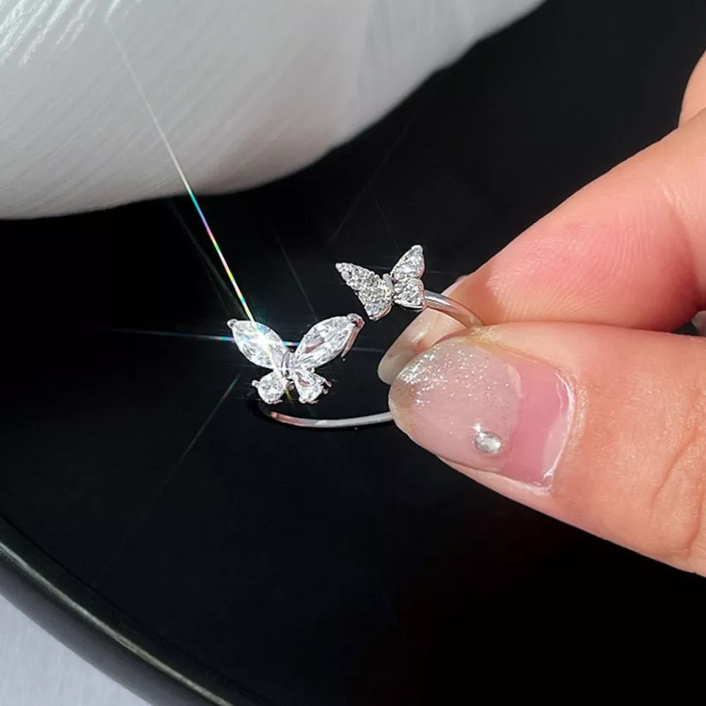 925 Sterling Silver Zircon Butterfly Open Ring, image 4