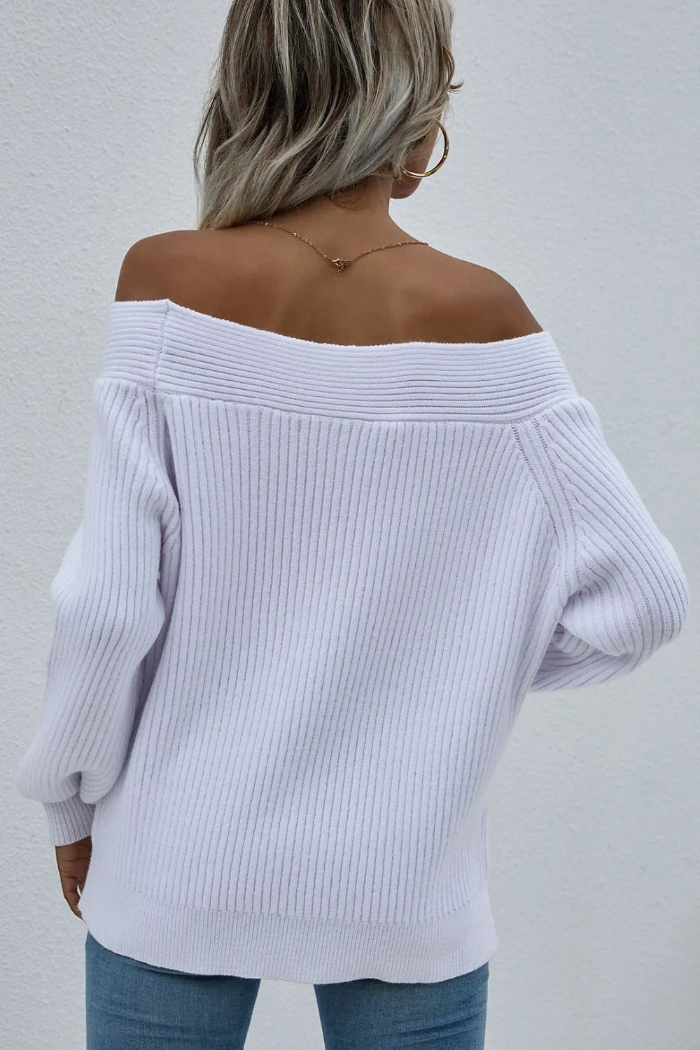 Off-Shoulder Rib-Knit Sweater, image 8