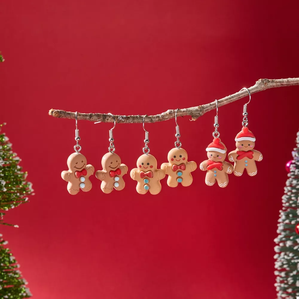 3 Piece Christmas Gingerbread Man Drop Earrings