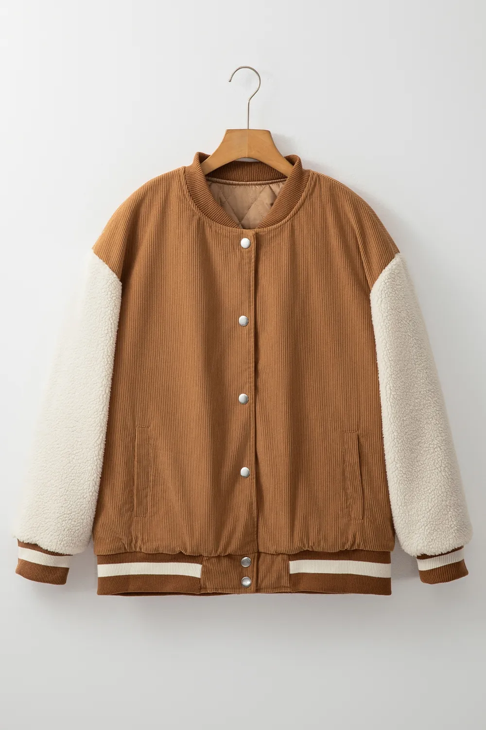 Contrast Baseball Collar Snap Down Long Sleeve Jacket, image 17