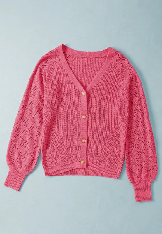 Openwork V-Neck Button Up Cardigan, image 30