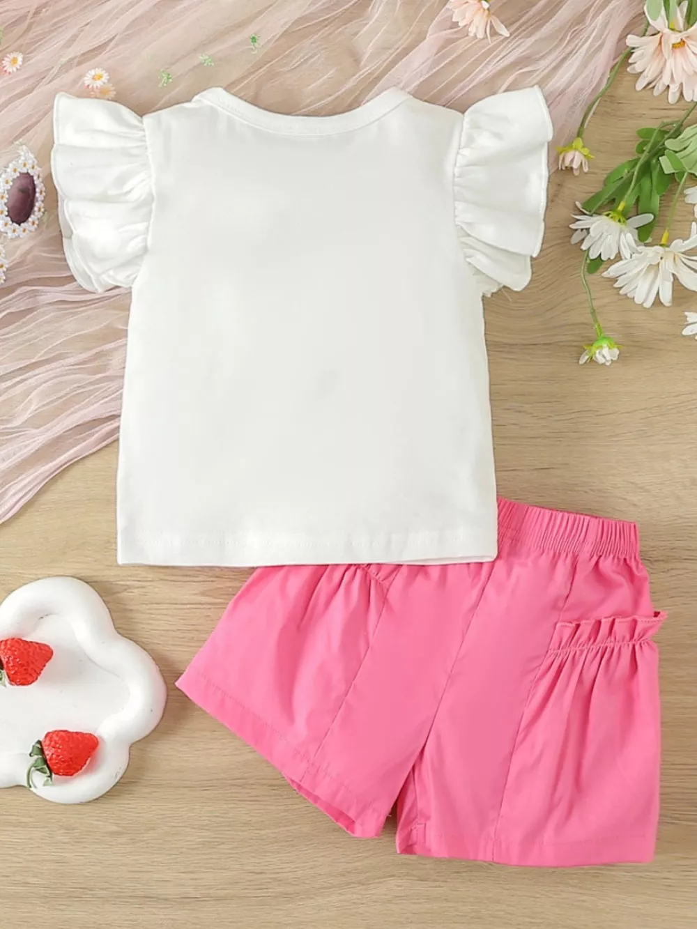 Children's Hello Print Ruffle Sleeve Top & Shorts Set, image 6