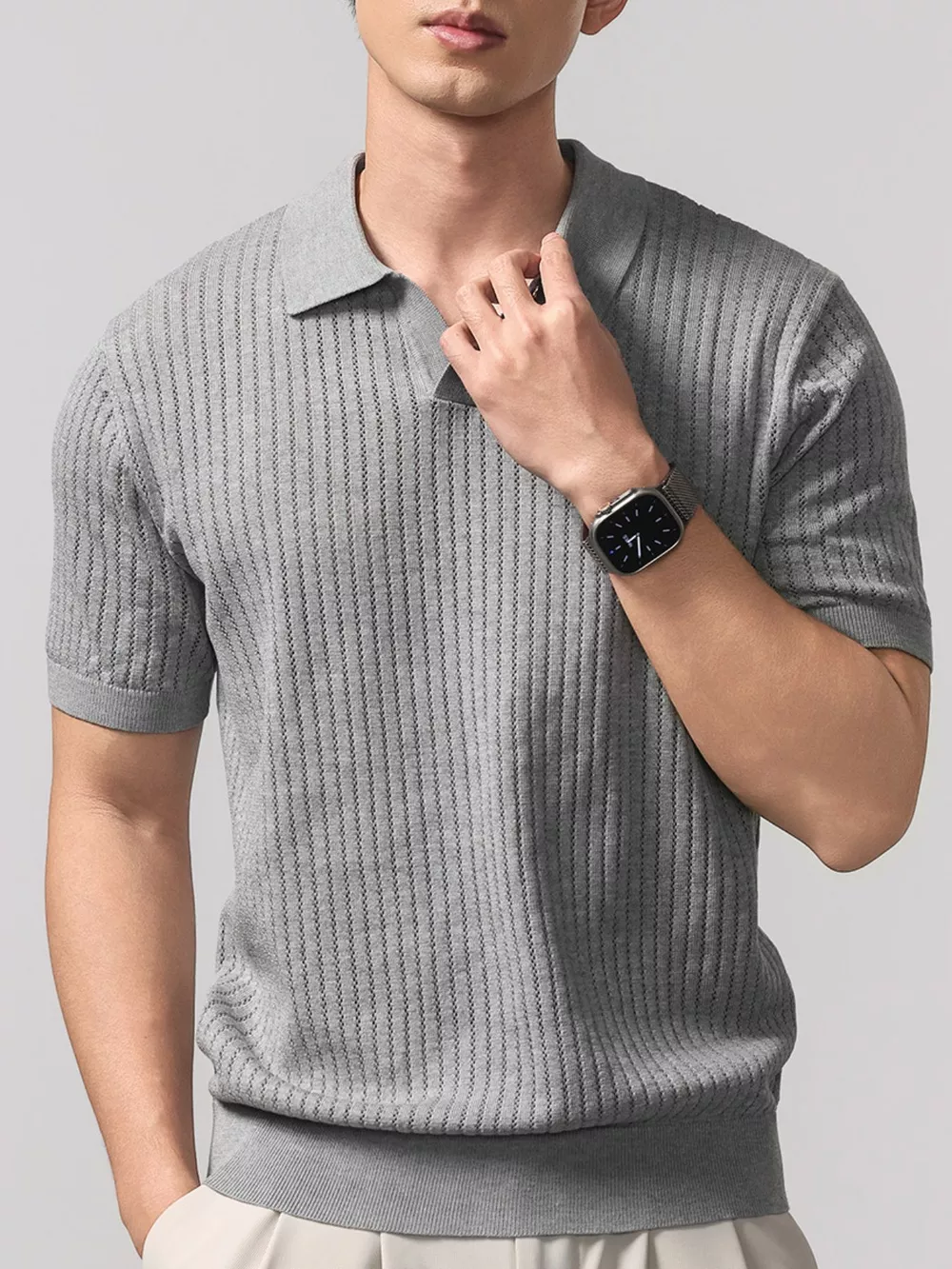 Men's Plus Size Short Sleeve Breathable Knit Polo, image 4