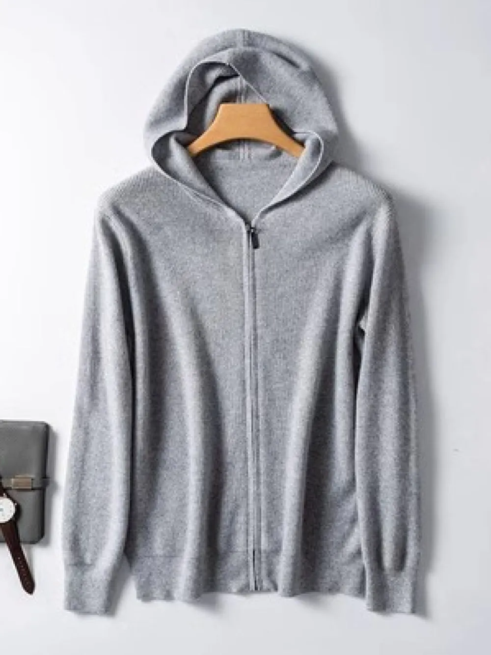 Men's Plus Size Zip-Up Hooded Knit Cardigan, image 4