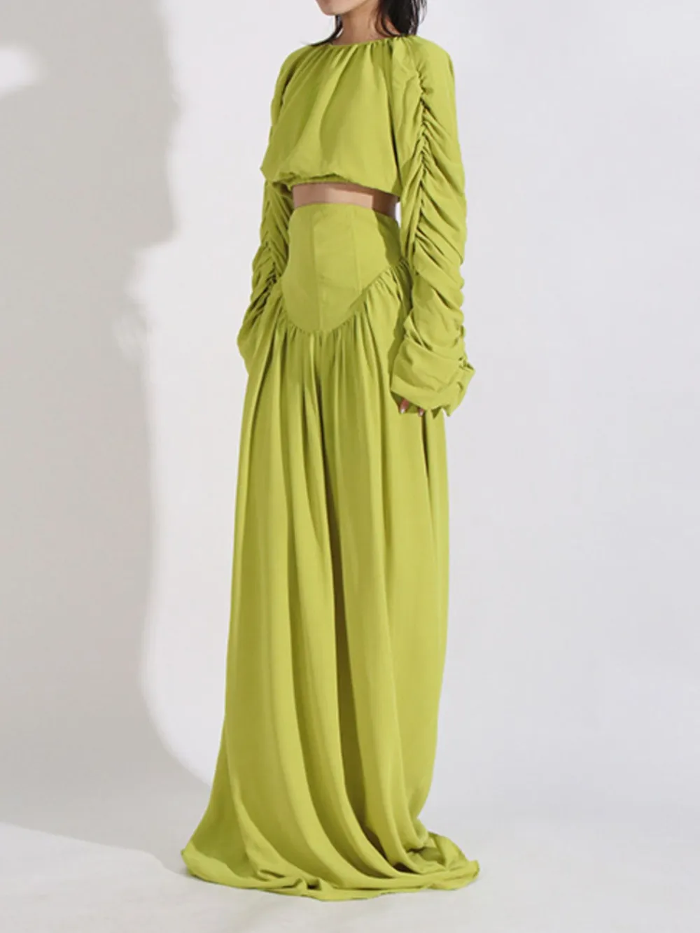 Ruched Long Sleeve Top and High Waist Skirt Set, image 7