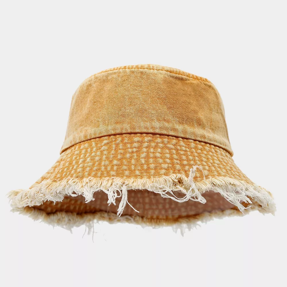 Vintage Washed Denim Bucket Hat with Frayed Raw Edge, image 6