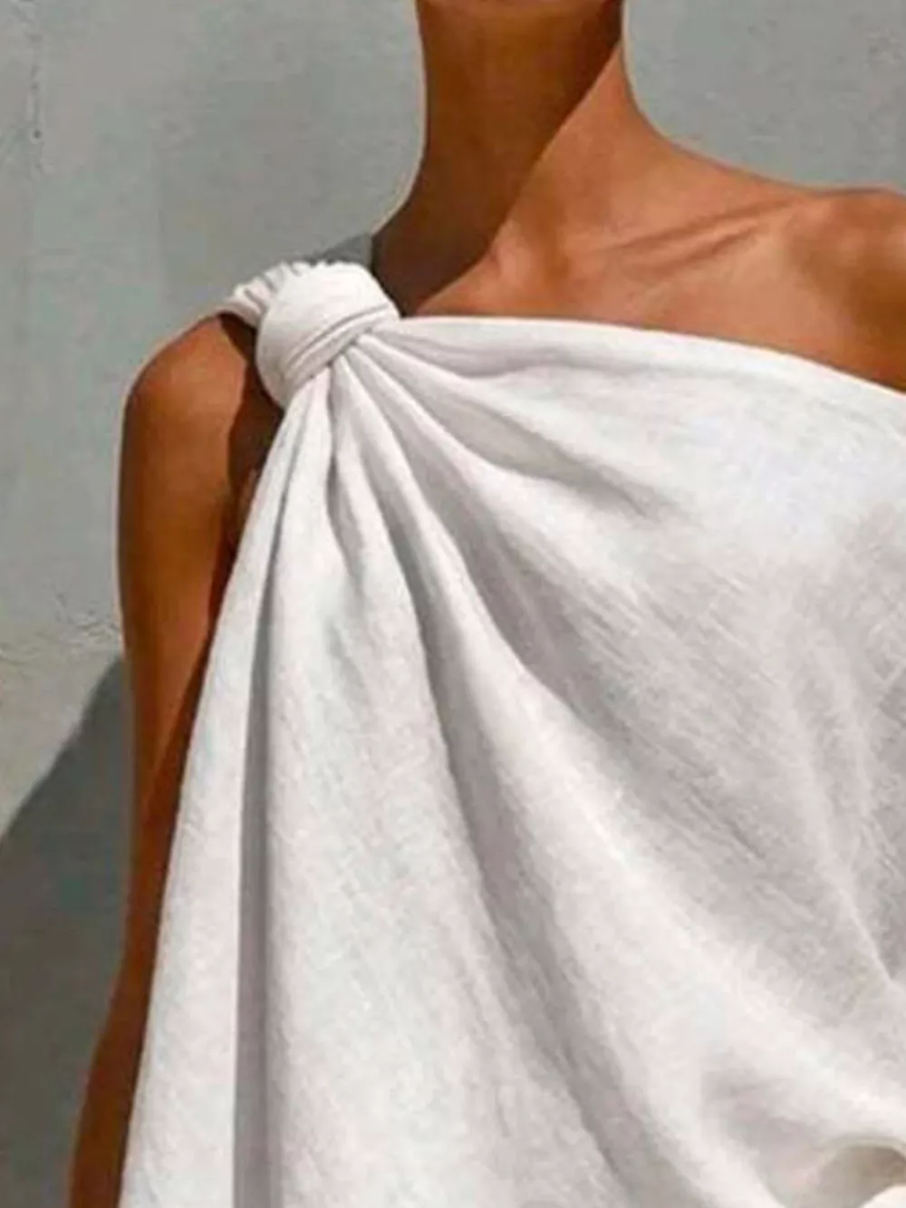 Full Size One-Shoulder Knot Detail Blouse Plus Size, image 7