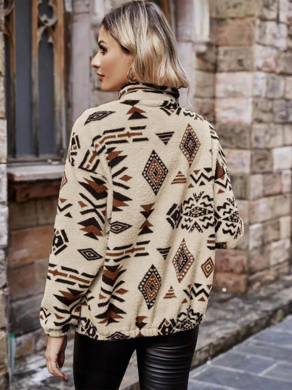 Geometric Zip Up Long Sleeve Outerwear, image 2