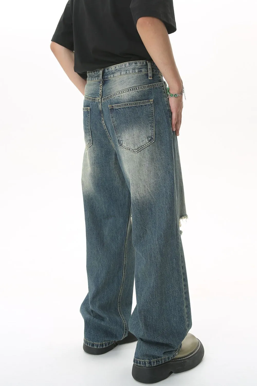 Distressed Wide Leg Men's Jeans, image 4