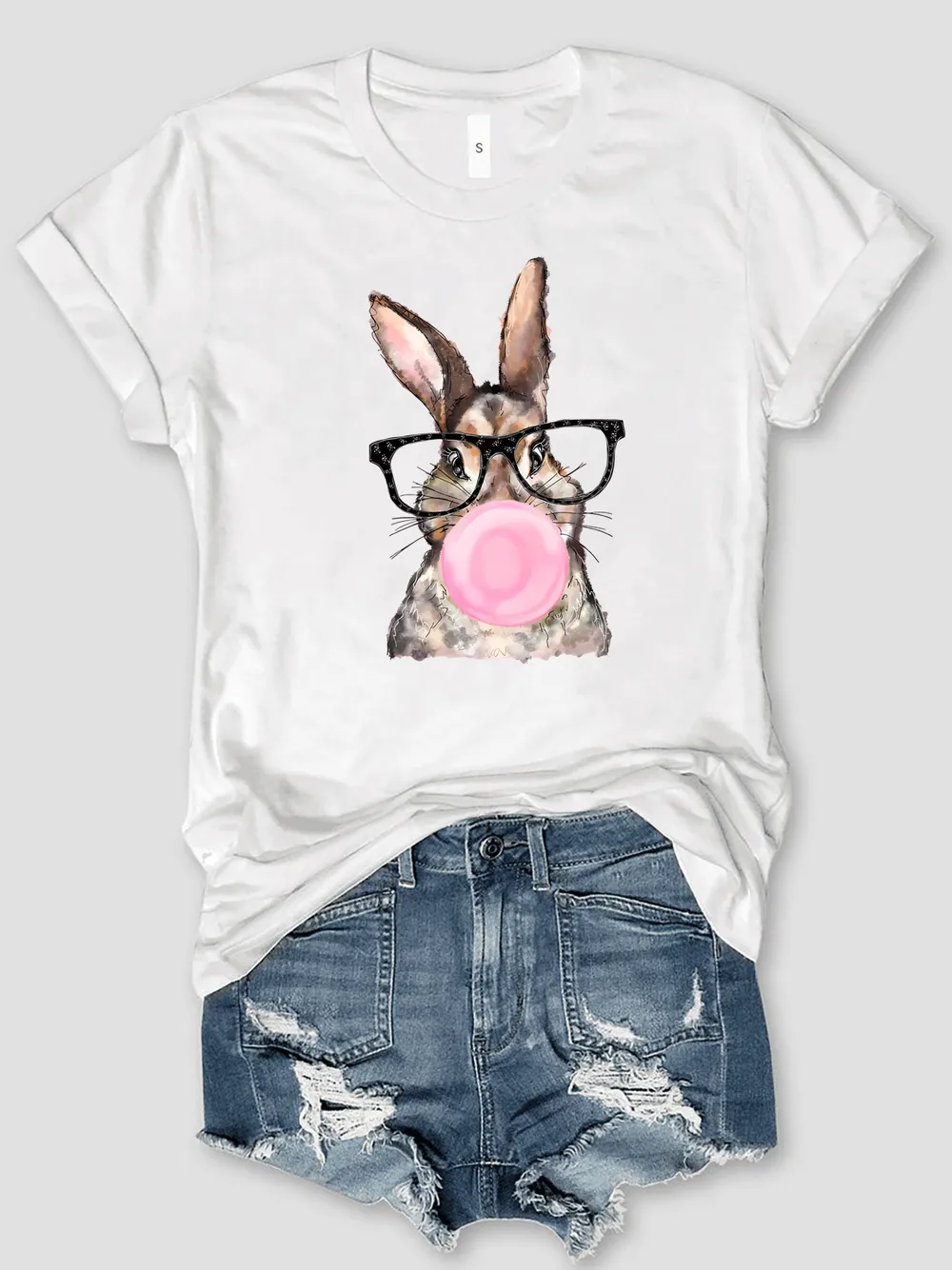 Rabbit Round Neck Short Sleeve T-Shirt, image 4