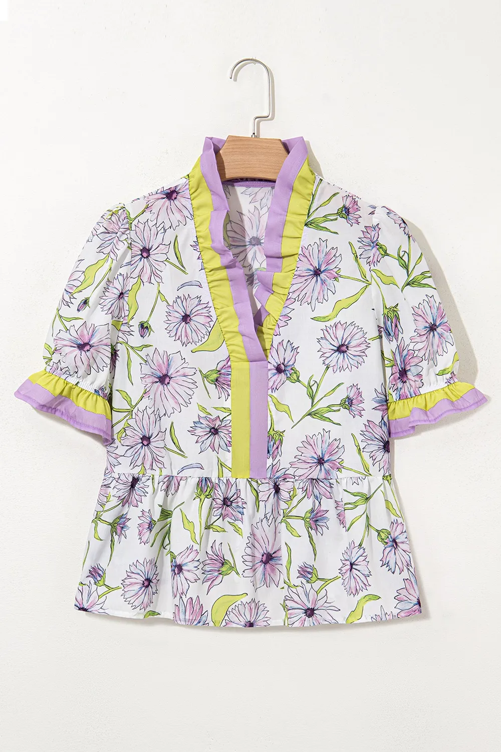 Floral Print Flounce Sleeve Peplum Blouse, image 7