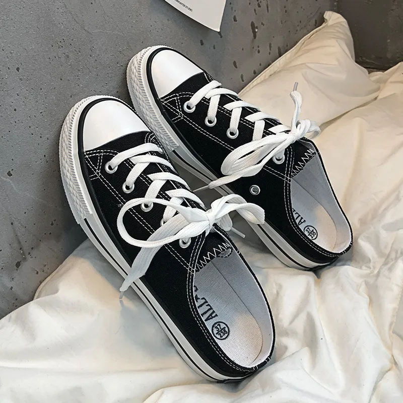 Round Toe Lace-Up Canvas Sneakers, image 4