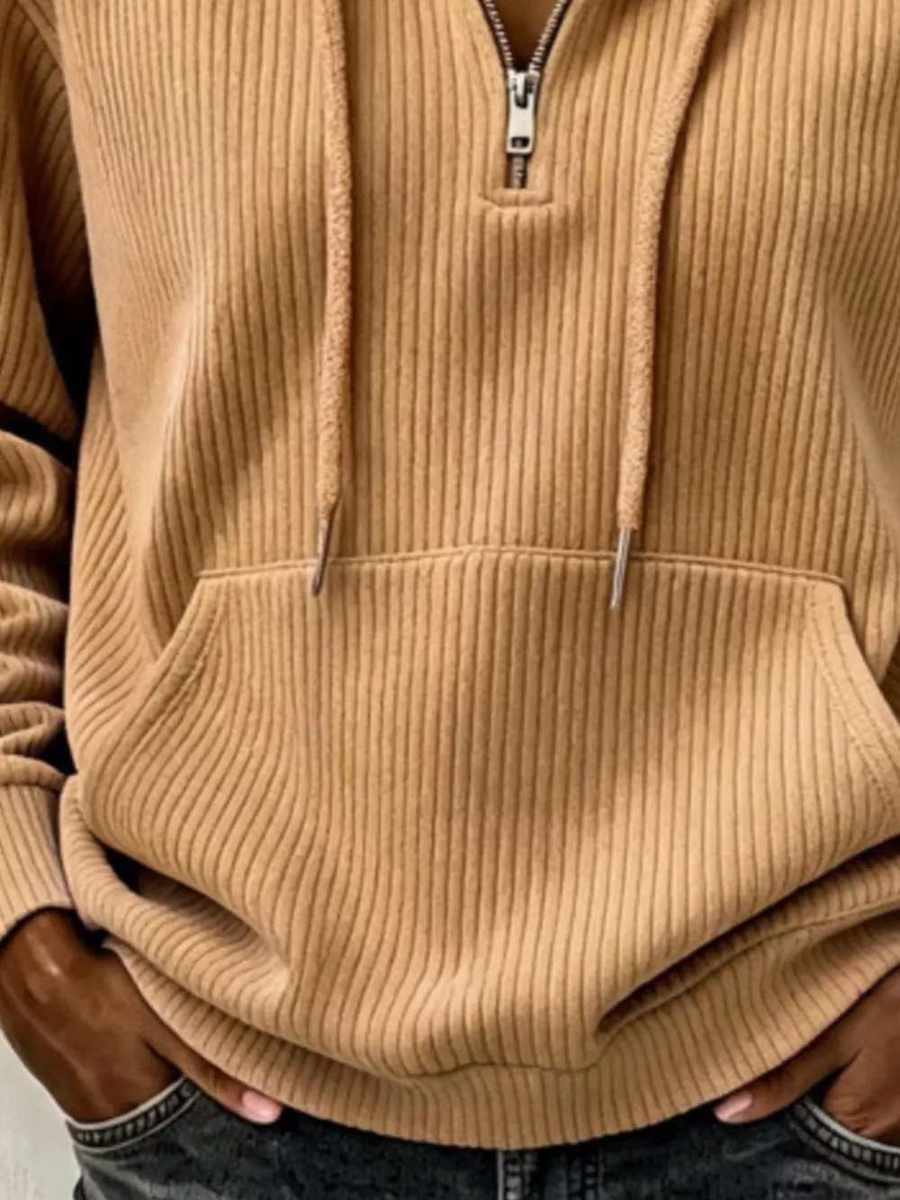 Ribbed Knit Quarter-Zip Hoodie, image 15