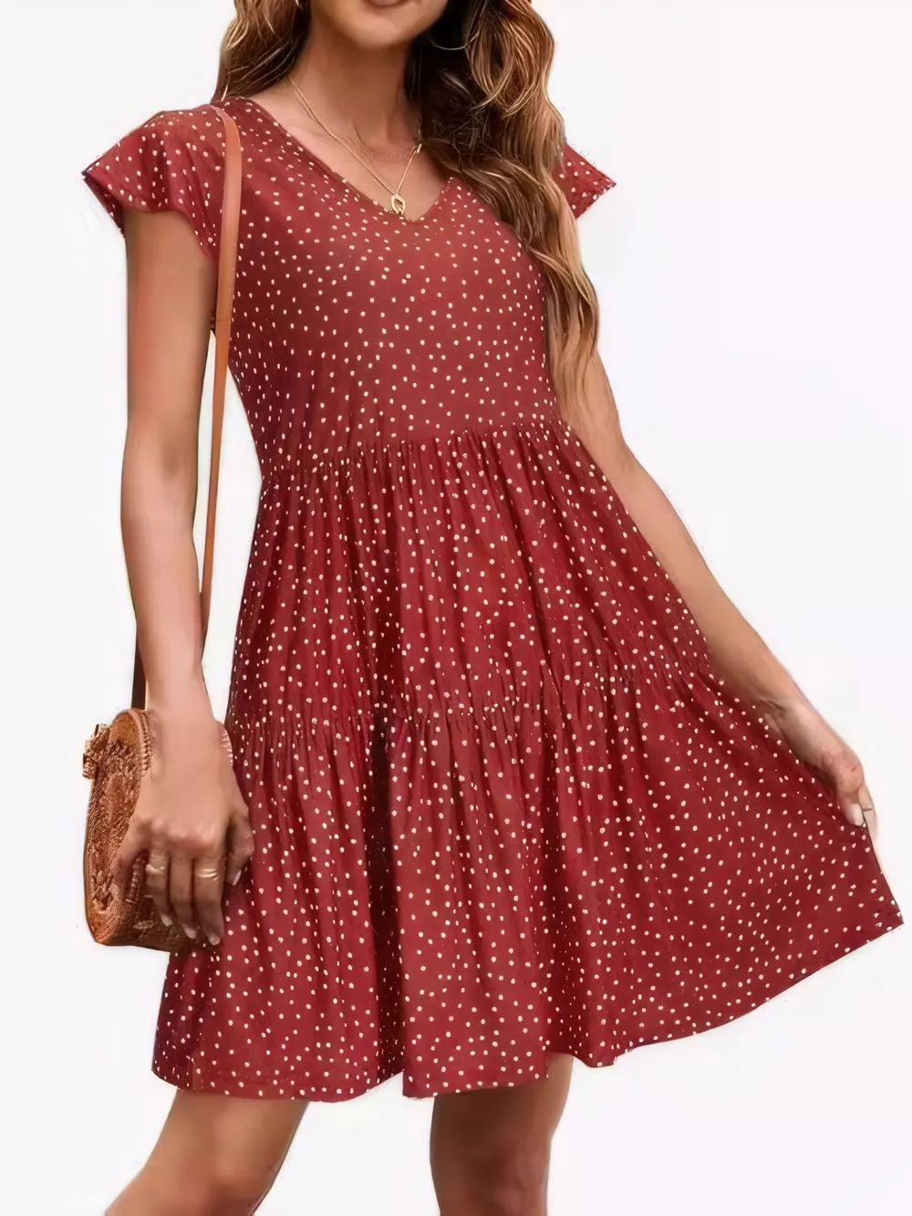 Polka Dot Ruffle Sleeve V-Neck Mini Dress, image 9