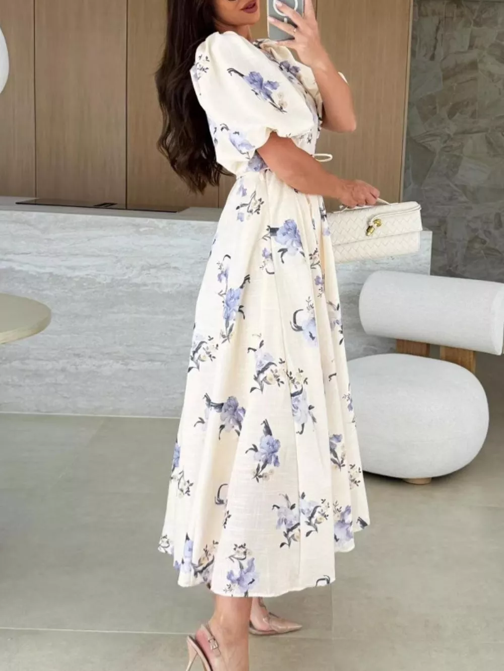 Floral Puff Sleeve Midi Dress, image 2