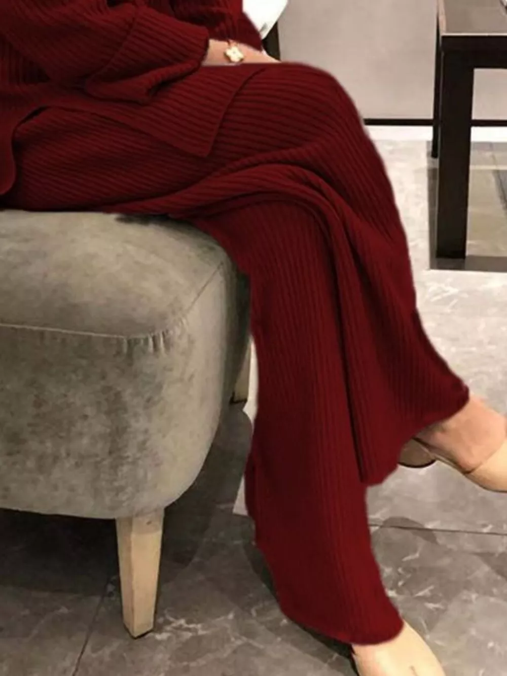 Full Size Ribbed Knit Relaxed Fit Top and Pants Sweater Set Plus Size, image 15