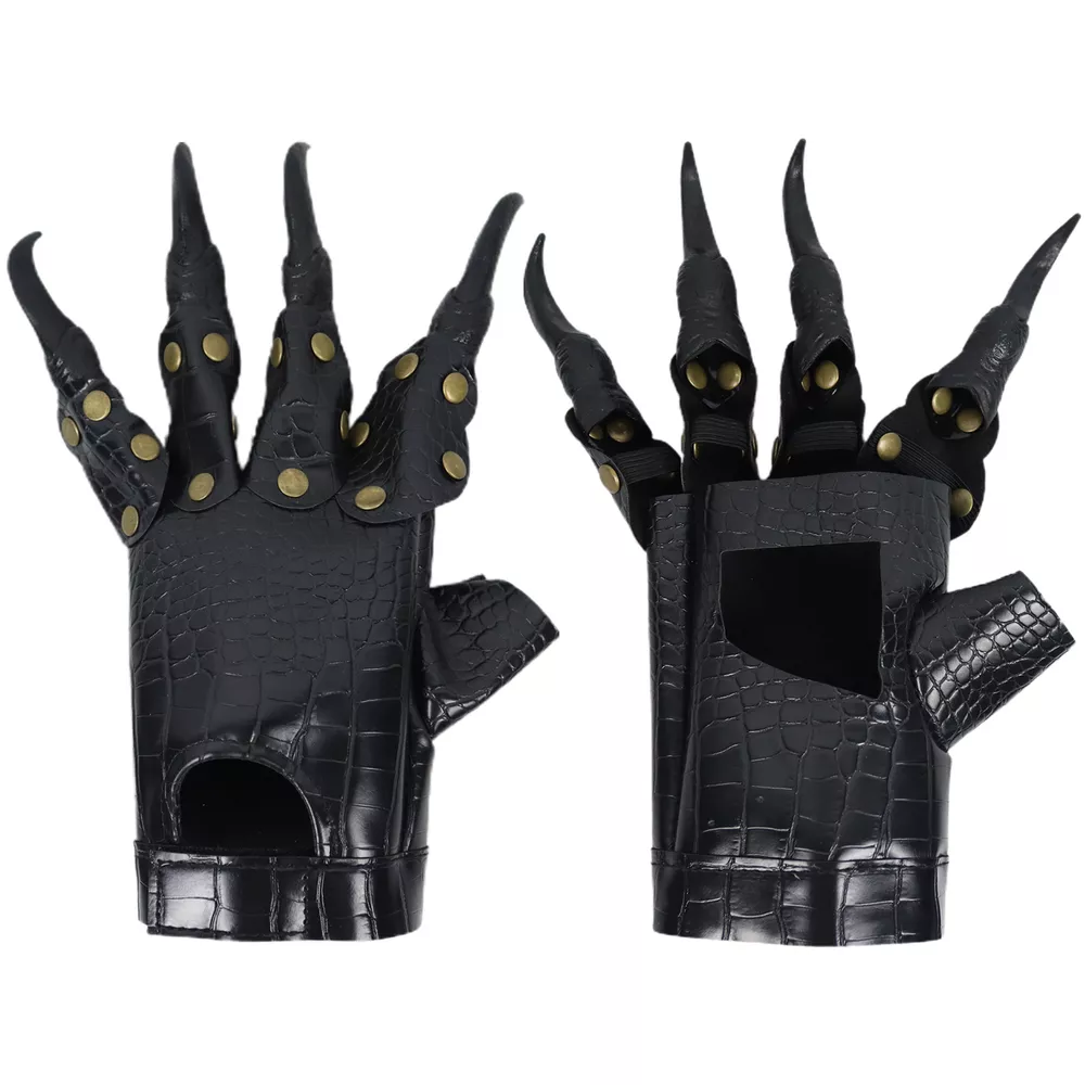 Halloween Gothic Crocodile Pattern Fingerless Claw Gloves with Rivet Accents, image 5