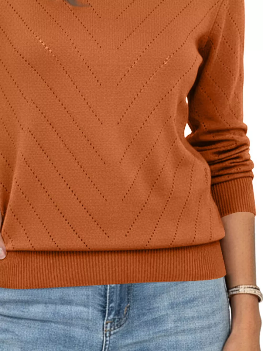 Openwork Round Neck Sweater, image 9