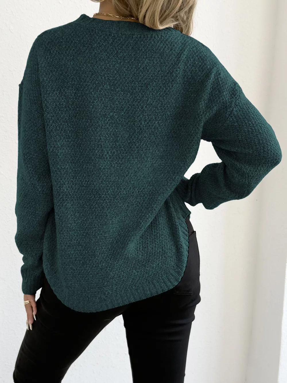 Textured Knit Relaxed Fit Round Neck Sweater, image 20