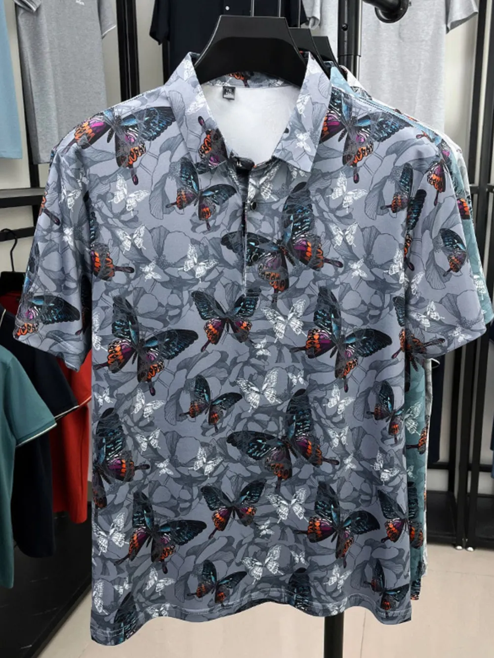 Men's Plus Size Butterfly Print Short Sleeve Polo