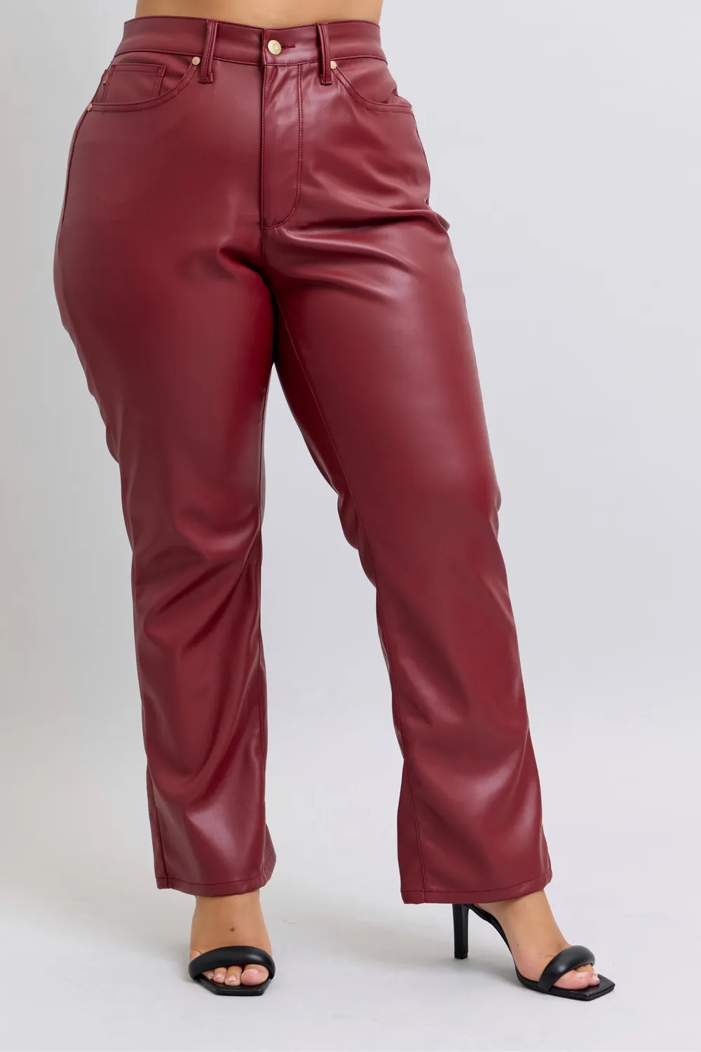 Full Size High Waist Tummy Control Faux Leather Straight Pants Plus Size, image 4