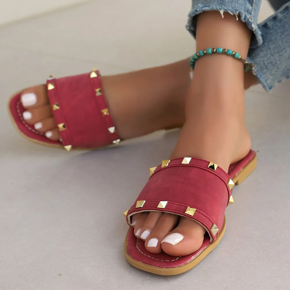 Studded Open Toe Flats Sandals, image 2