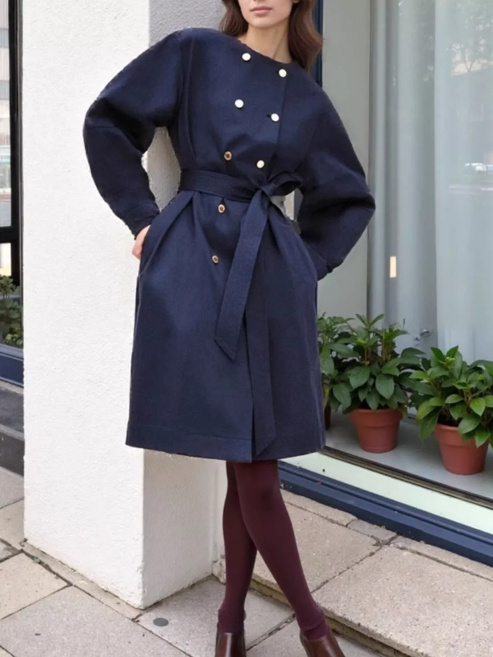 Double-Breasted Long Sleeve Trench Coat, image 2
