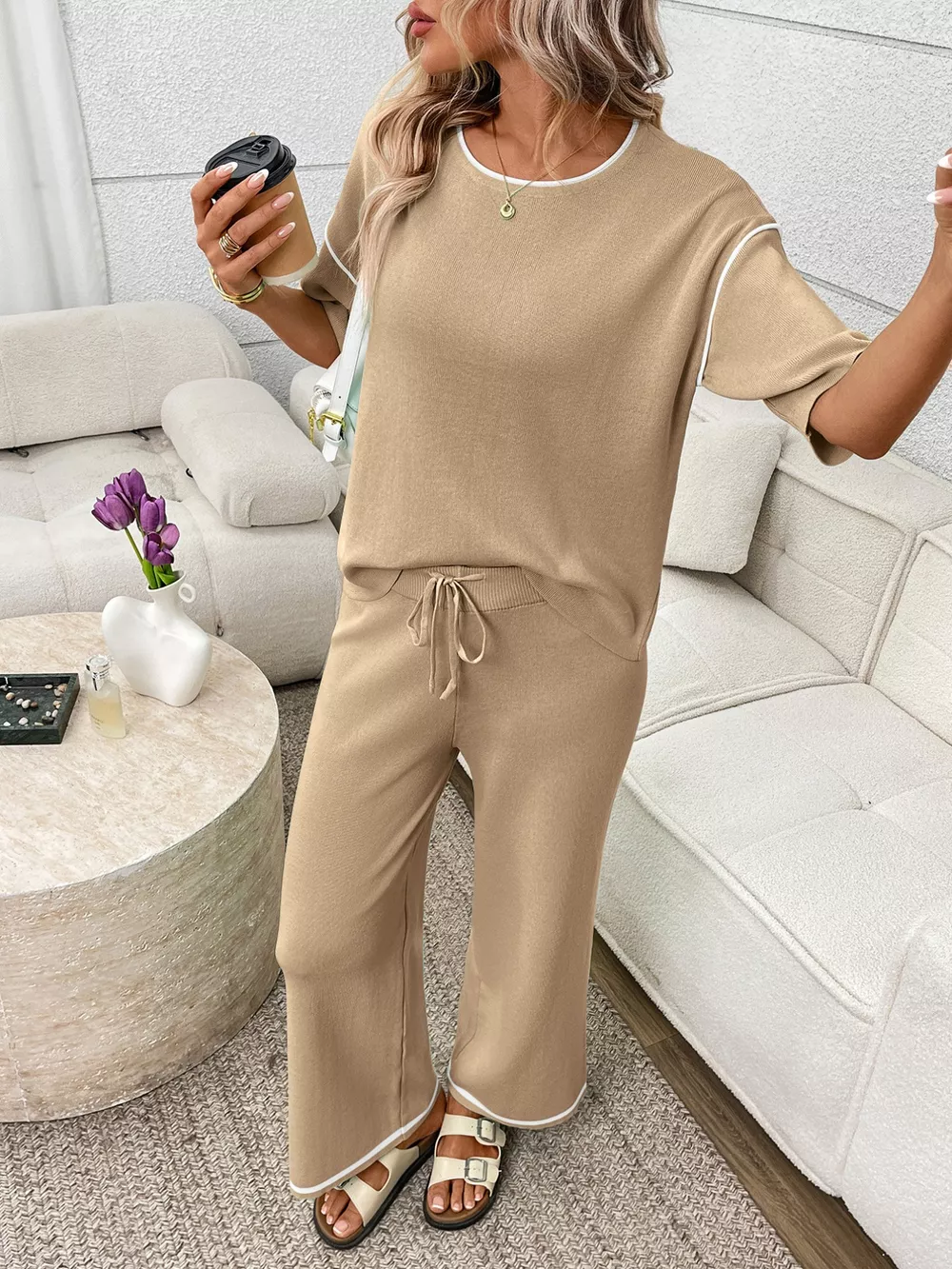 Round Neck Half Sleeve Top and Pants Set, image 19