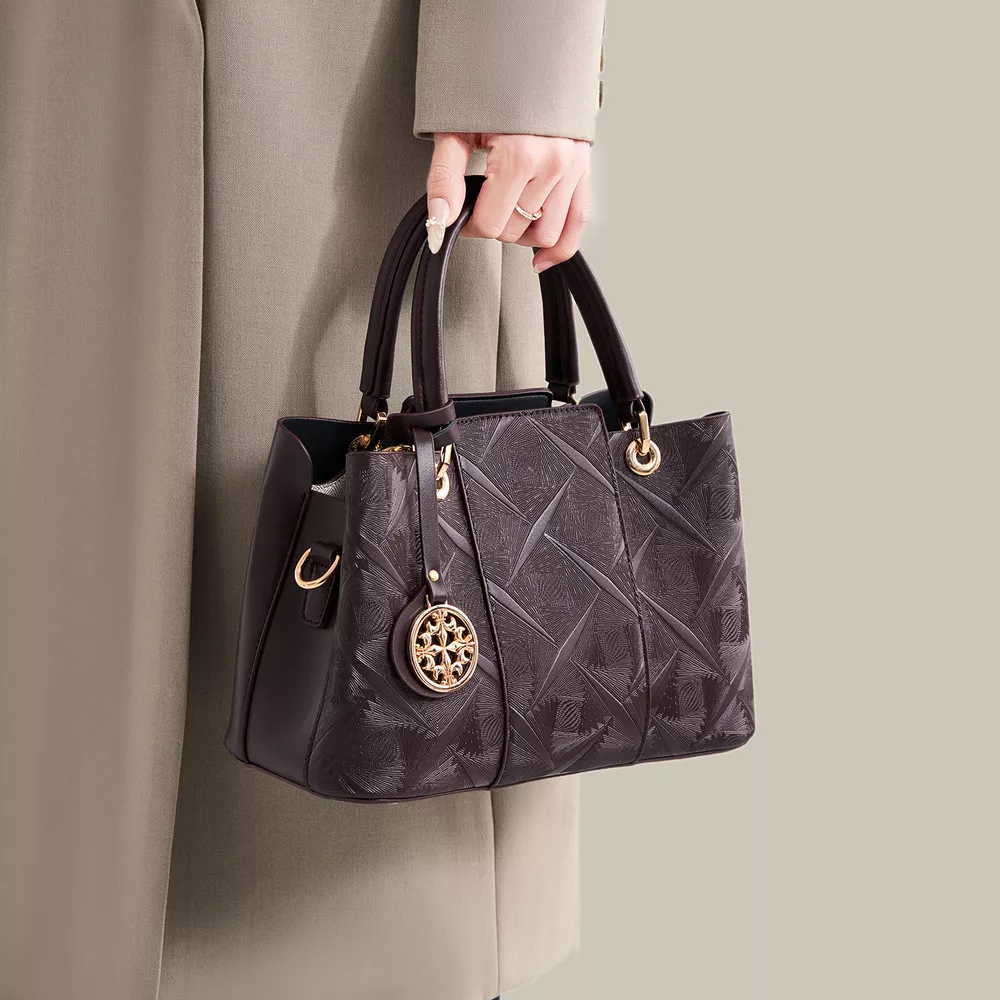 Embossed Pattern Leather Top Handle Handbag, image 3
