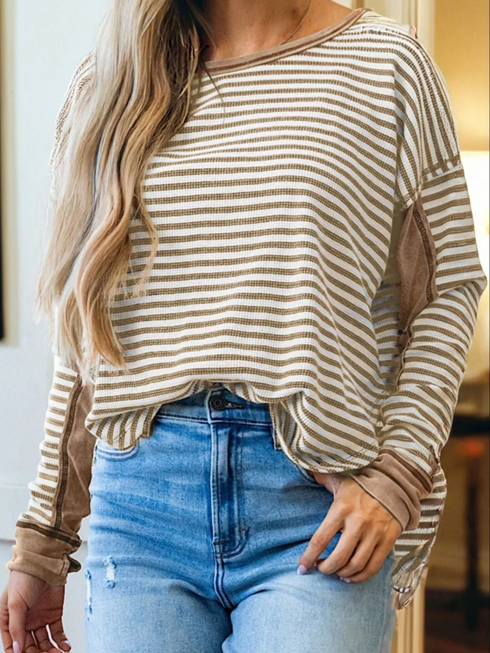 Striped Drop Shoulder Casual Top, image 3